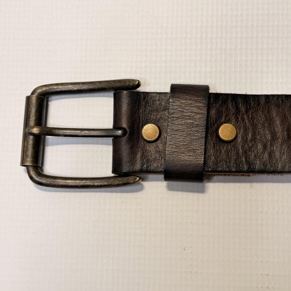 Will Leather Goods Belt Mens 36 Dark Brown Studded Leather Antique Brass Buckle - Picture 2 of 8